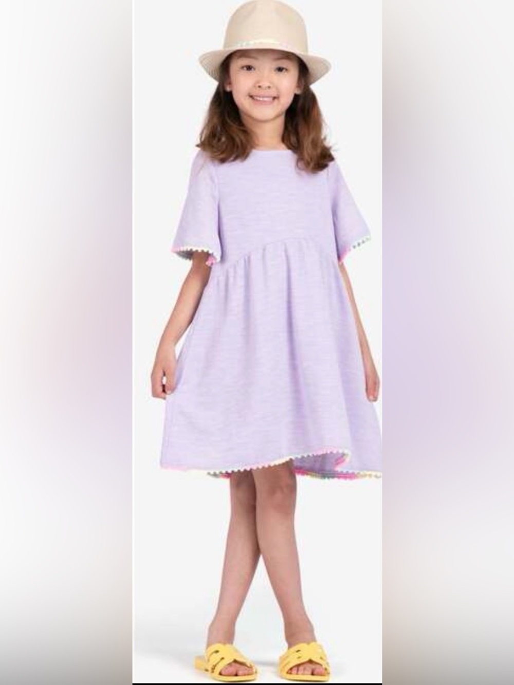 Appaman Mary Dress Girls 6 Lilac Purple Rainbow Pom Pom Flutter Sleeve